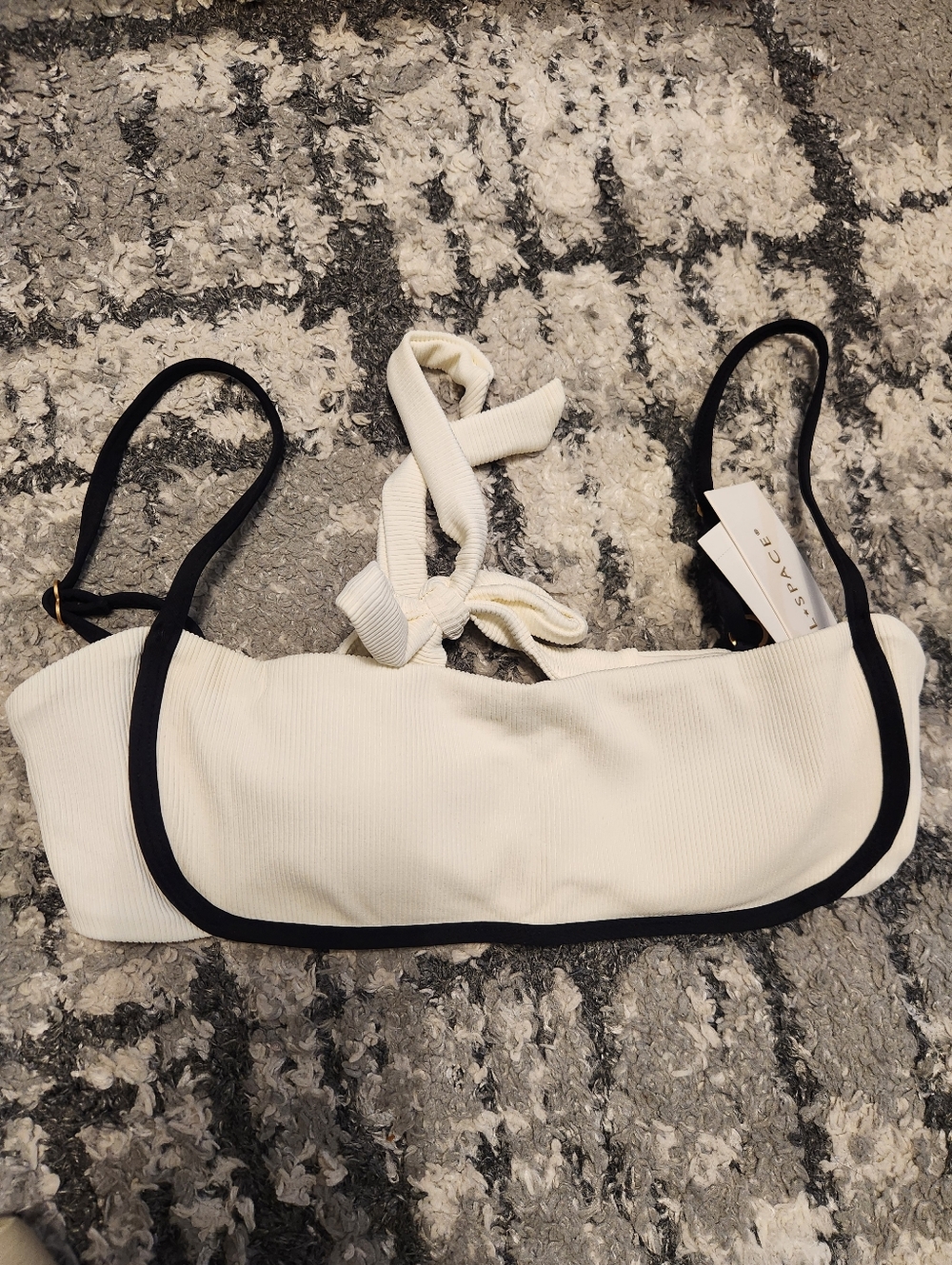 L*SPACE White/Cream Bikini Top with Black Trim